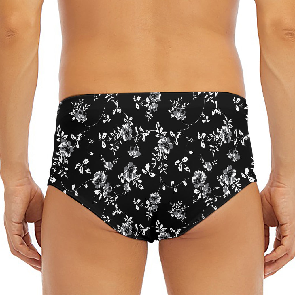 Black And White Flower Print Men's Triangle Swim Briefs