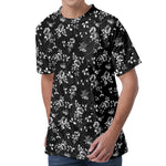 Black And White Flower Print Men's Velvet T-Shirt