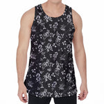 Black And White Flower Print Men's Velvet Tank Top