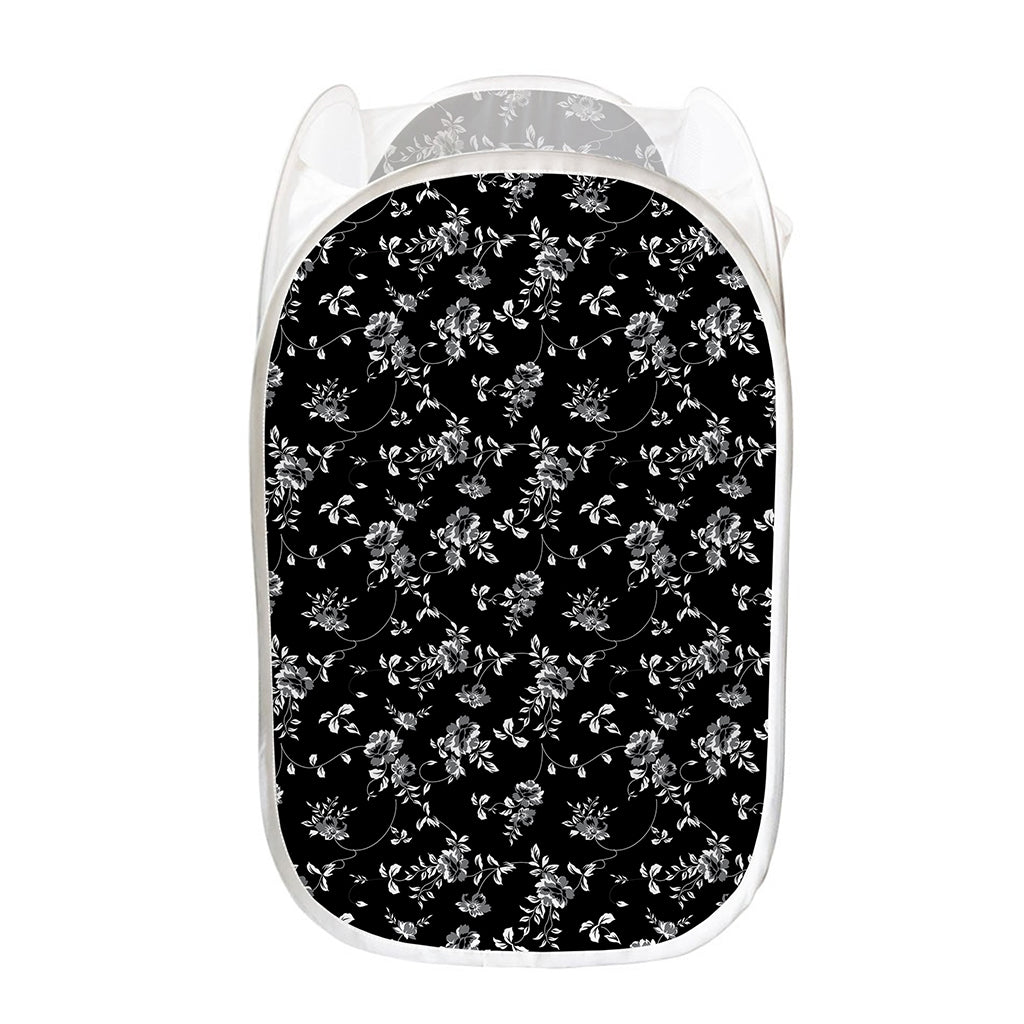 Black And White Flower Print Mesh Laundry Hamper