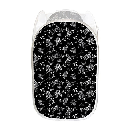 Black And White Flower Print Mesh Laundry Hamper