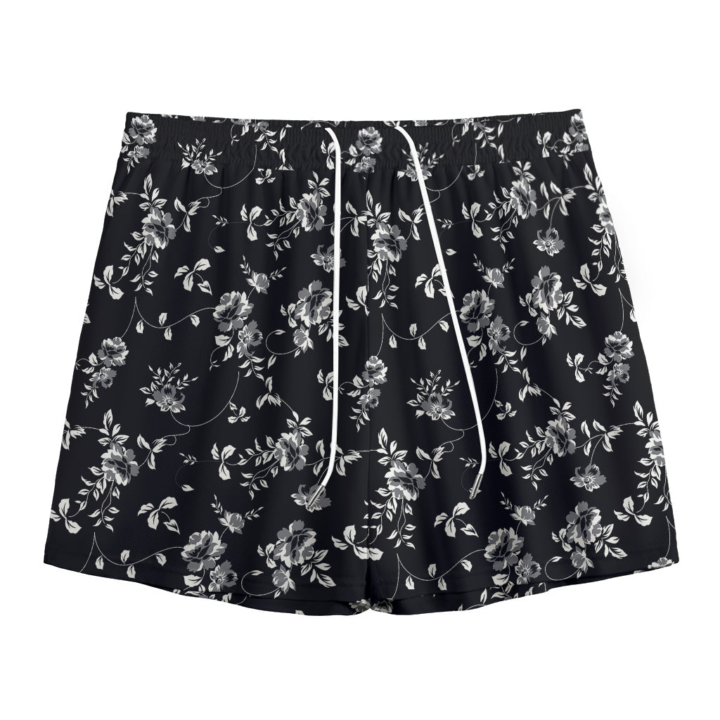 Black And White Flower Print Mesh Shorts