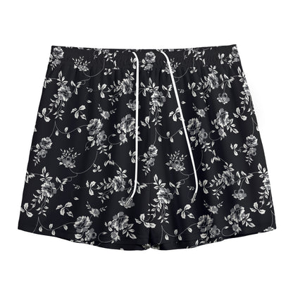 Black And White Flower Print Mesh Shorts