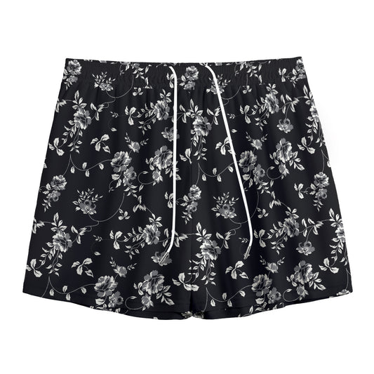 Black And White Flower Print Mesh Shorts