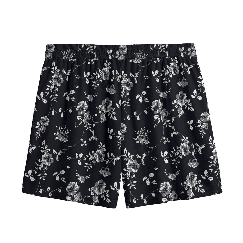 Black And White Flower Print Mesh Shorts