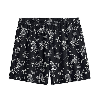 Black And White Flower Print Mesh Shorts