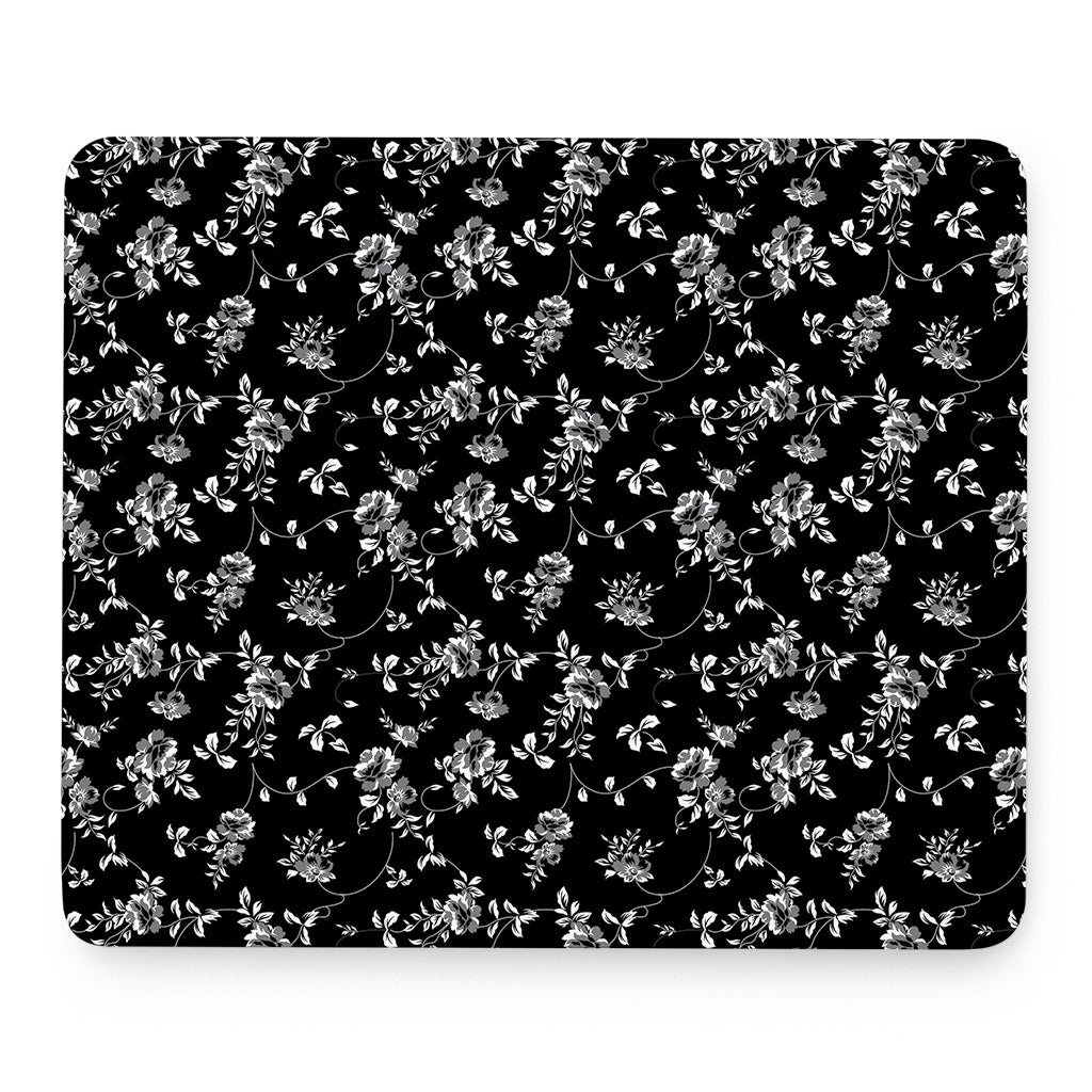 Black And White Flower Print Mouse Pad