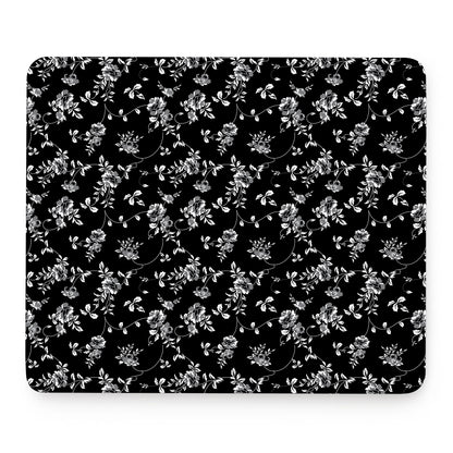 Black And White Flower Print Mouse Pad