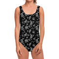 Black And White Flower Print One Piece Swimsuit