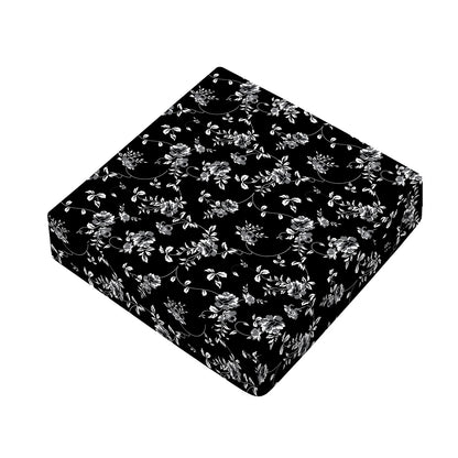 Black And White Flower Print Outdoor Seat Cushion Cover