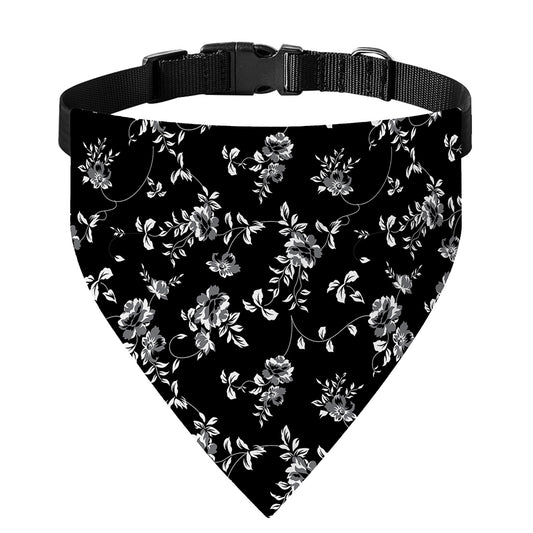 Black And White Flower Print Over The Collar Dog Bandana