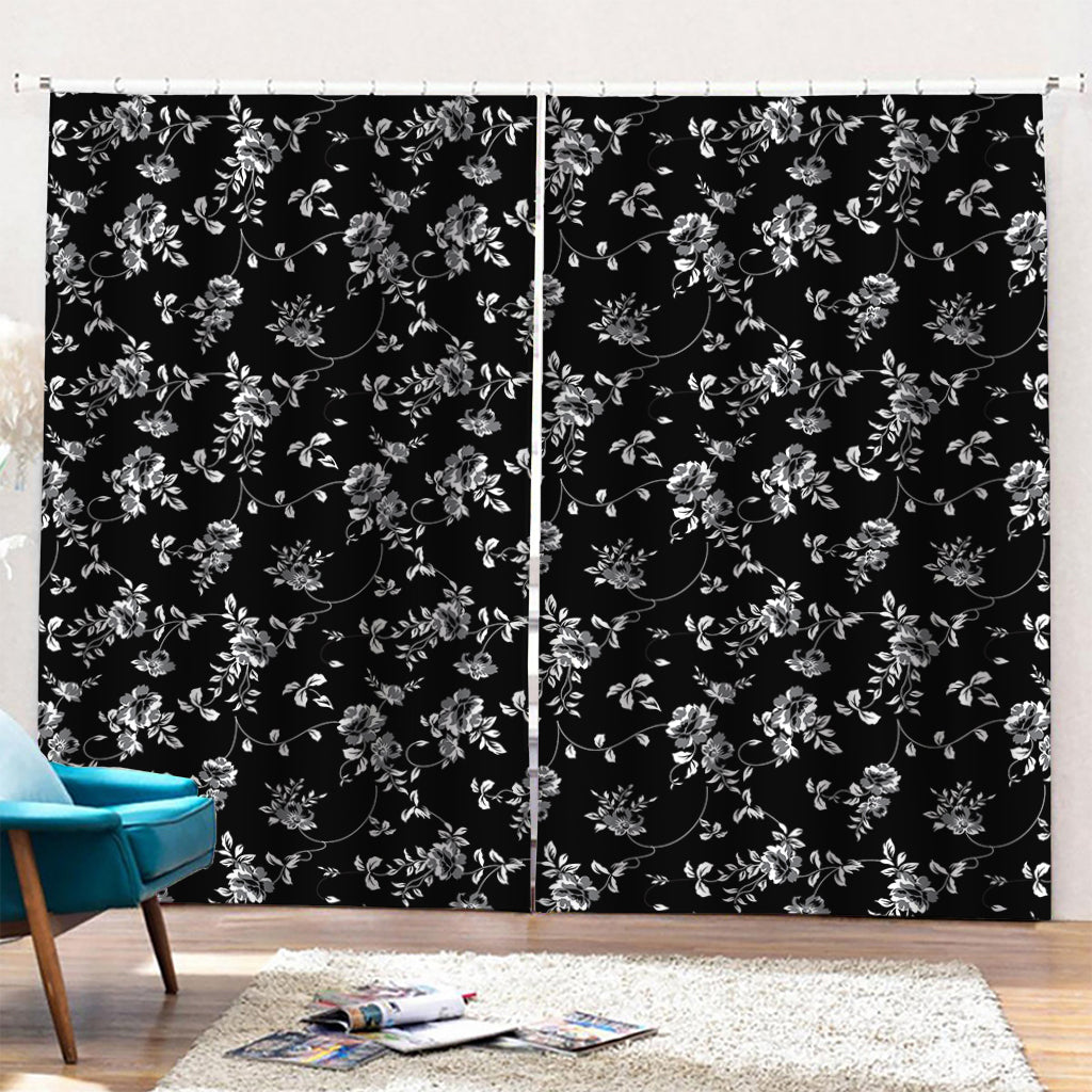 Black And White Flower Print Pencil Pleat Curtains
