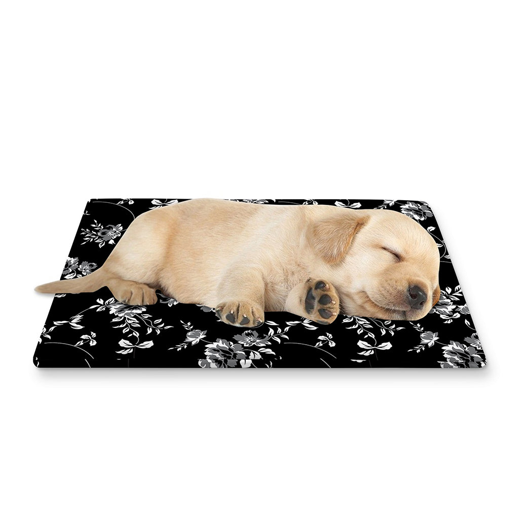 Black And White Flower Print Pet Cooling Mat Cover
