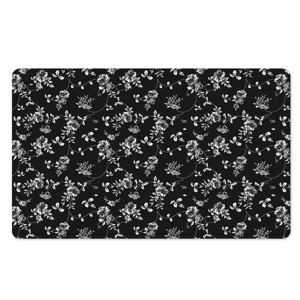 Black And White Flower Print Polyester Doormat