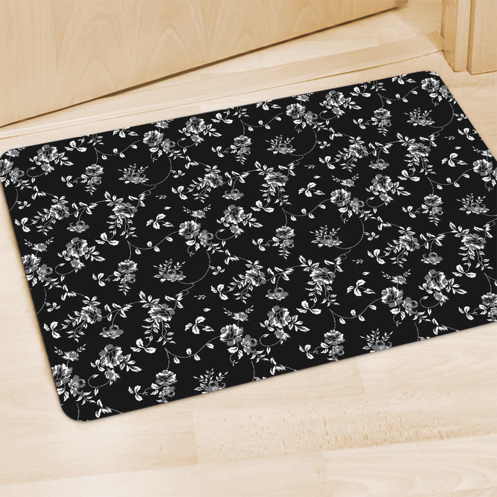 Black And White Flower Print Polyester Doormat