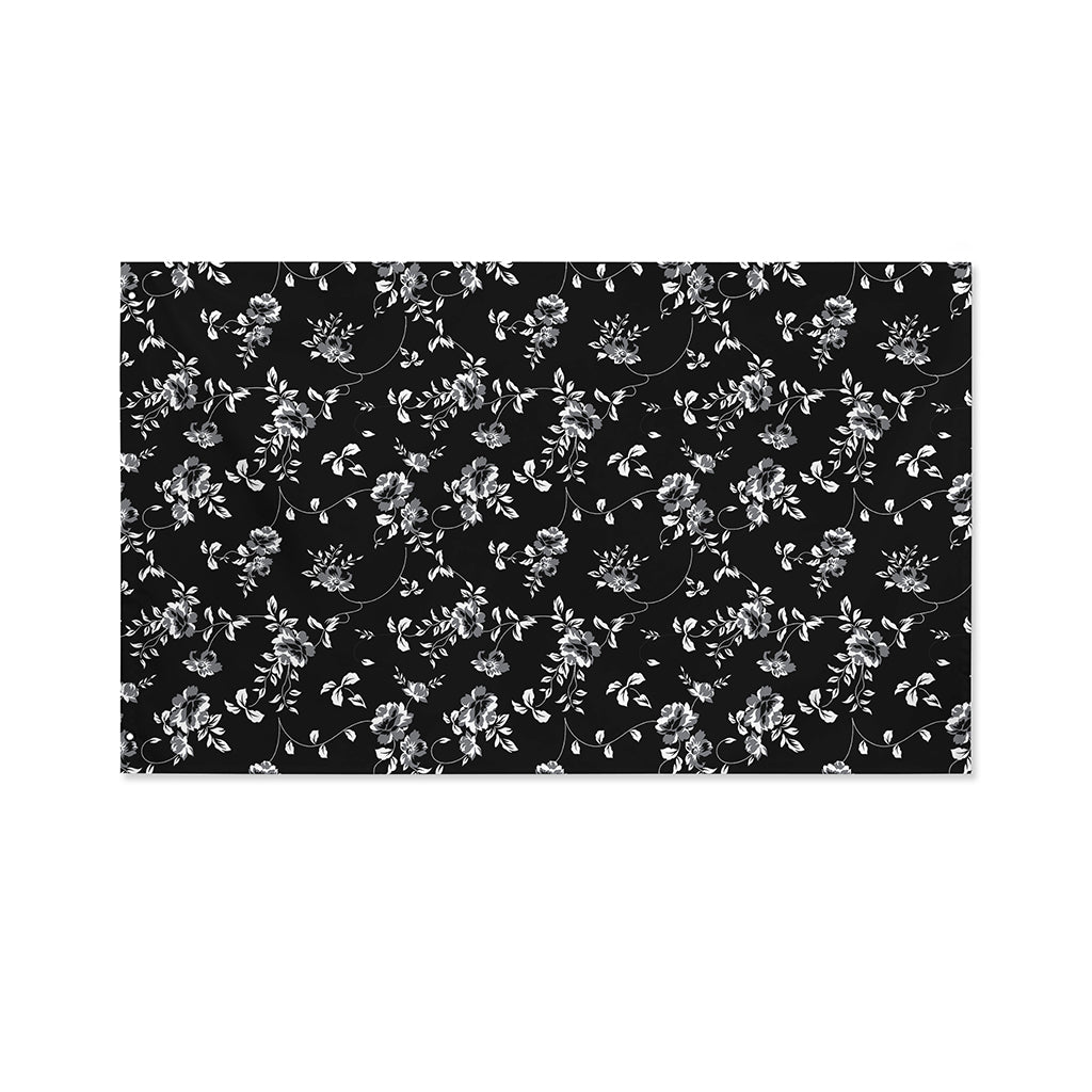Black And White Flower Print Polyester Flag