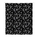 Black And White Flower Print Polyester Shower Curtain