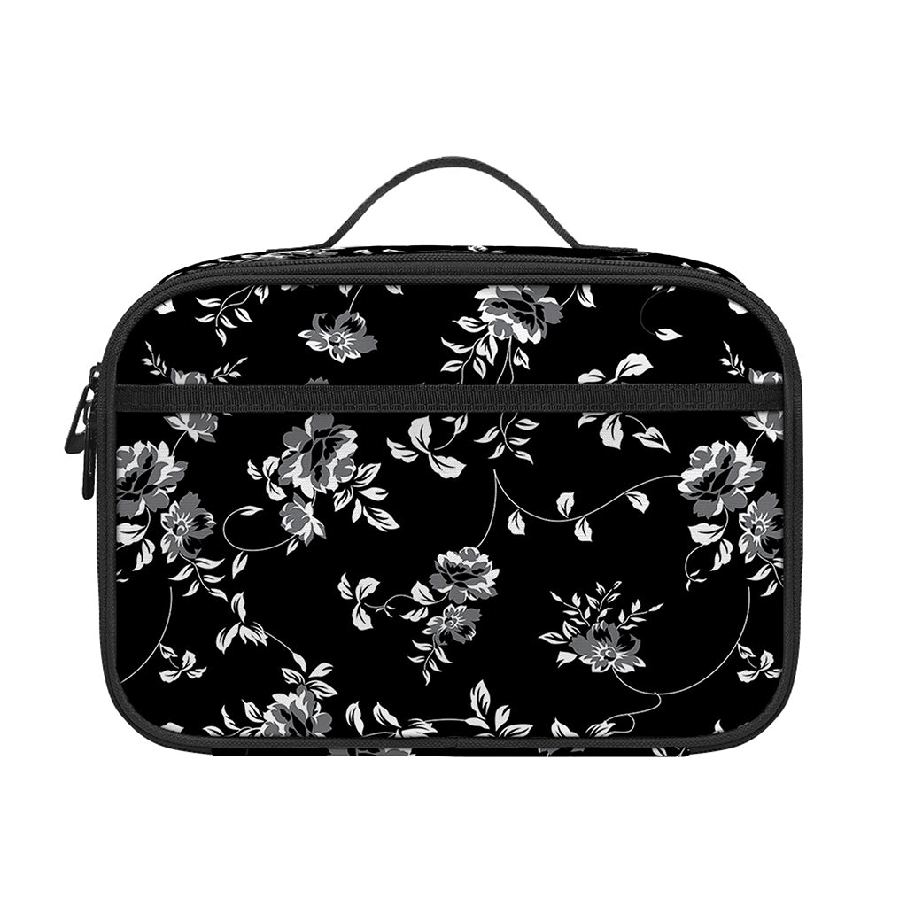 Black And White Flower Print Portable Lunch Bag