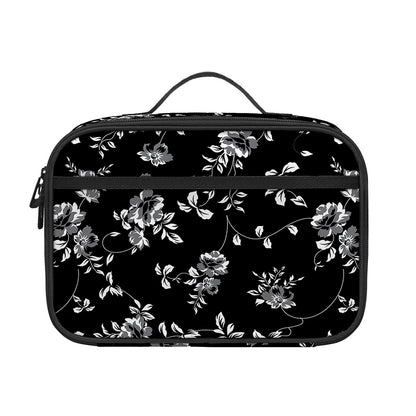 Black And White Flower Print Portable Lunch Bag
