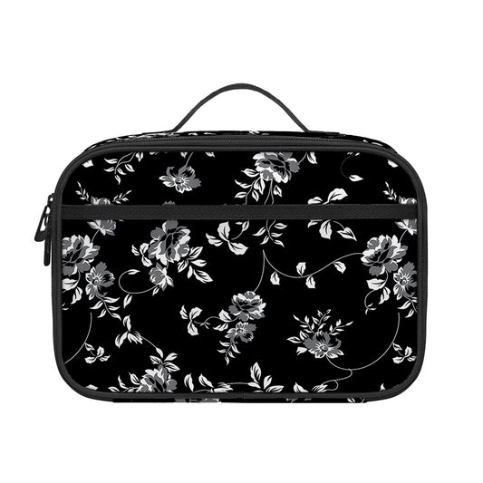 Black And White Flower Print Portable Lunch Bag