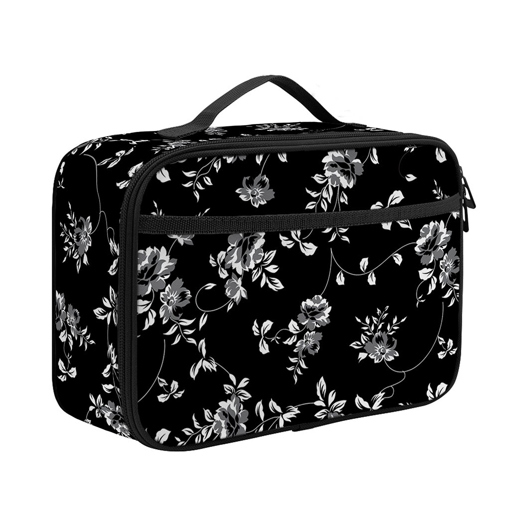 Black And White Flower Print Portable Lunch Bag