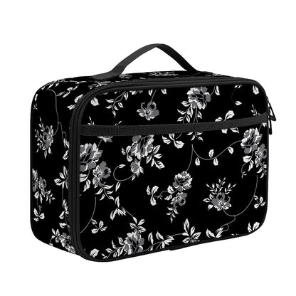 Black And White Flower Print Portable Lunch Bag