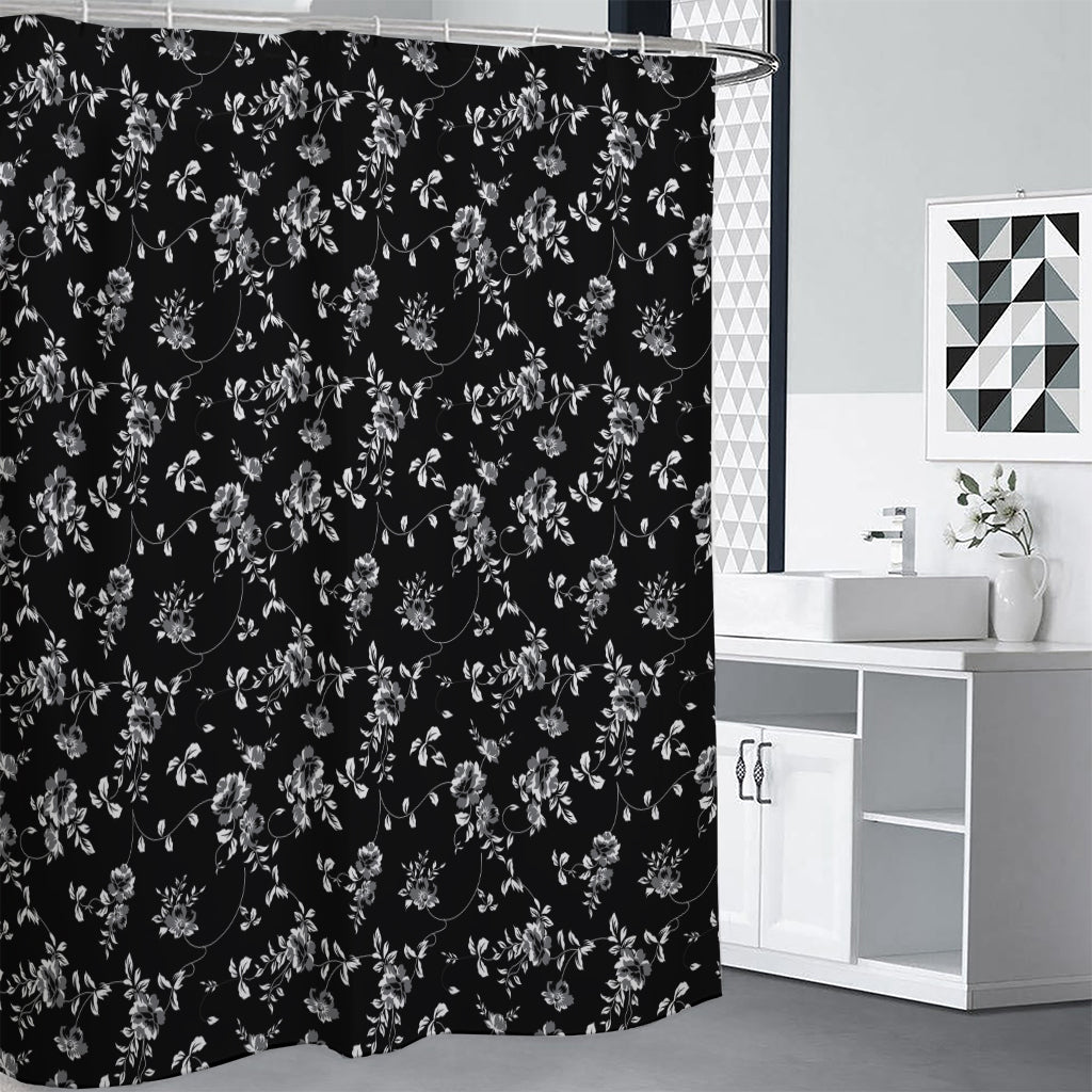 Black And White Flower Print Premium Shower Curtain