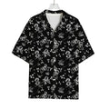 Black And White Flower Print Rayon Hawaiian Shirt