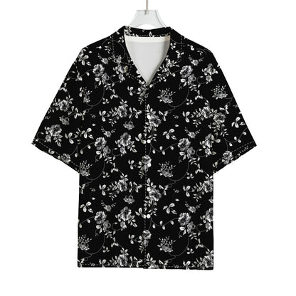 Black And White Flower Print Rayon Hawaiian Shirt
