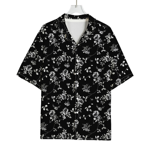 Black And White Flower Print Rayon Hawaiian Shirt