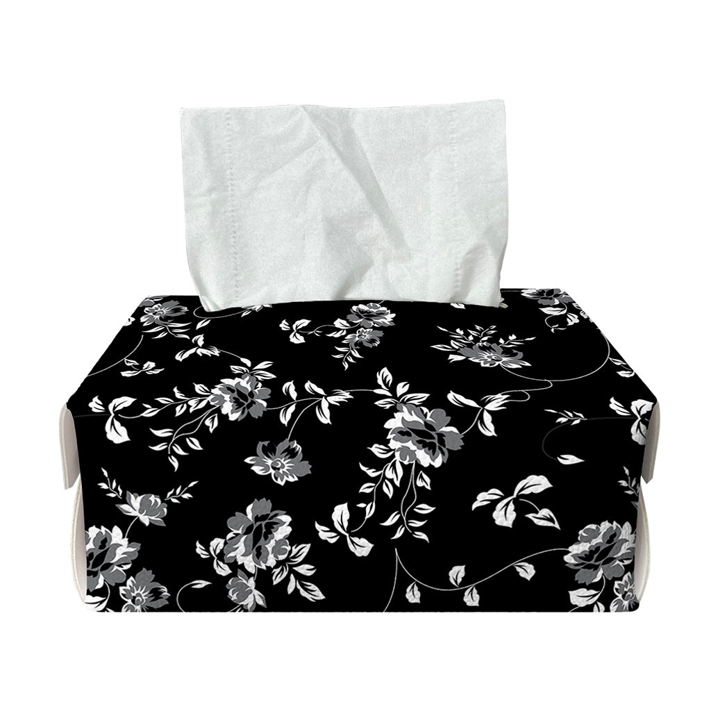 Black And White Flower Print Rectangle Tissue Box Cover