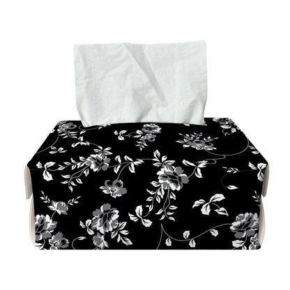 Black And White Flower Print Rectangle Tissue Box Cover