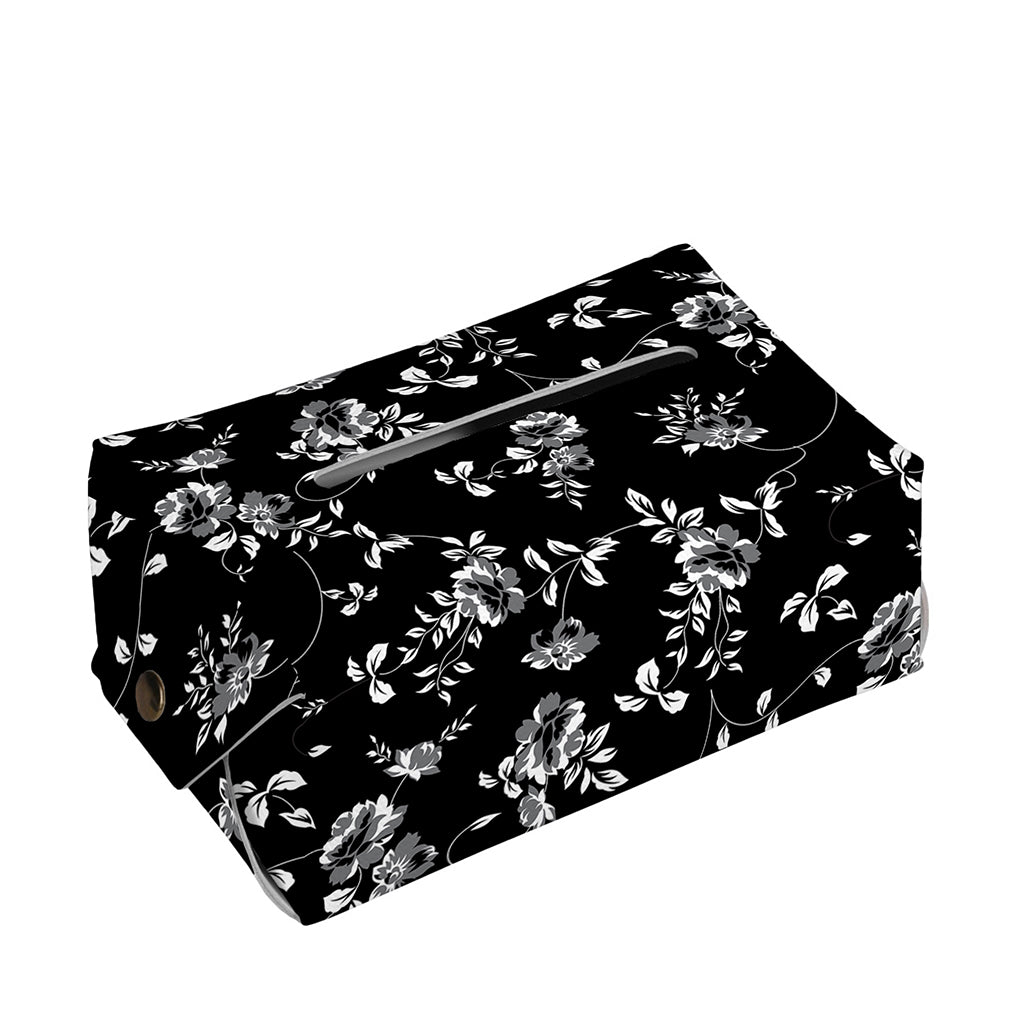 Black And White Flower Print Rectangle Tissue Box Cover