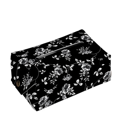 Black And White Flower Print Rectangle Tissue Box Cover