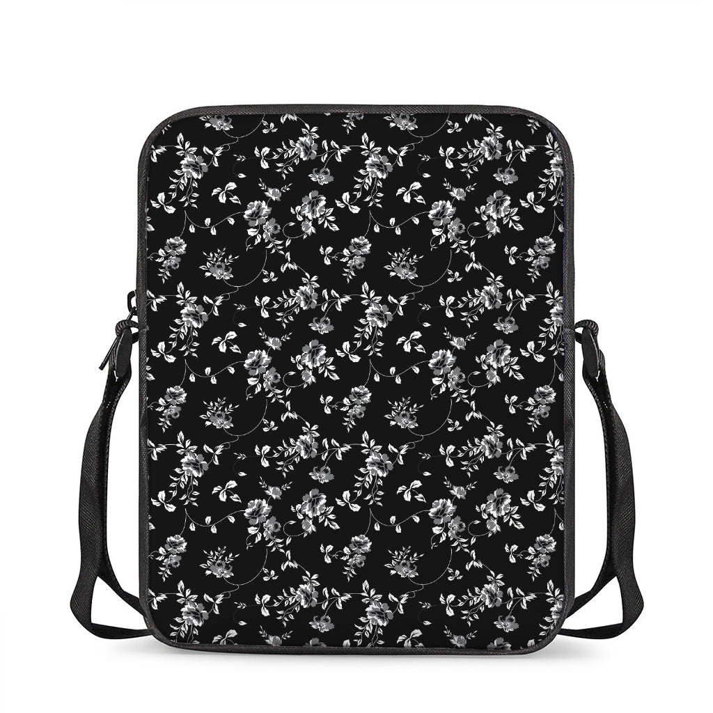 Black And White Flower Print Rectangular Crossbody Bag