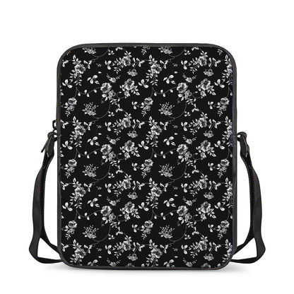 Black And White Flower Print Rectangular Crossbody Bag