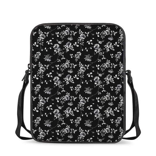 Black And White Flower Print Rectangular Crossbody Bag