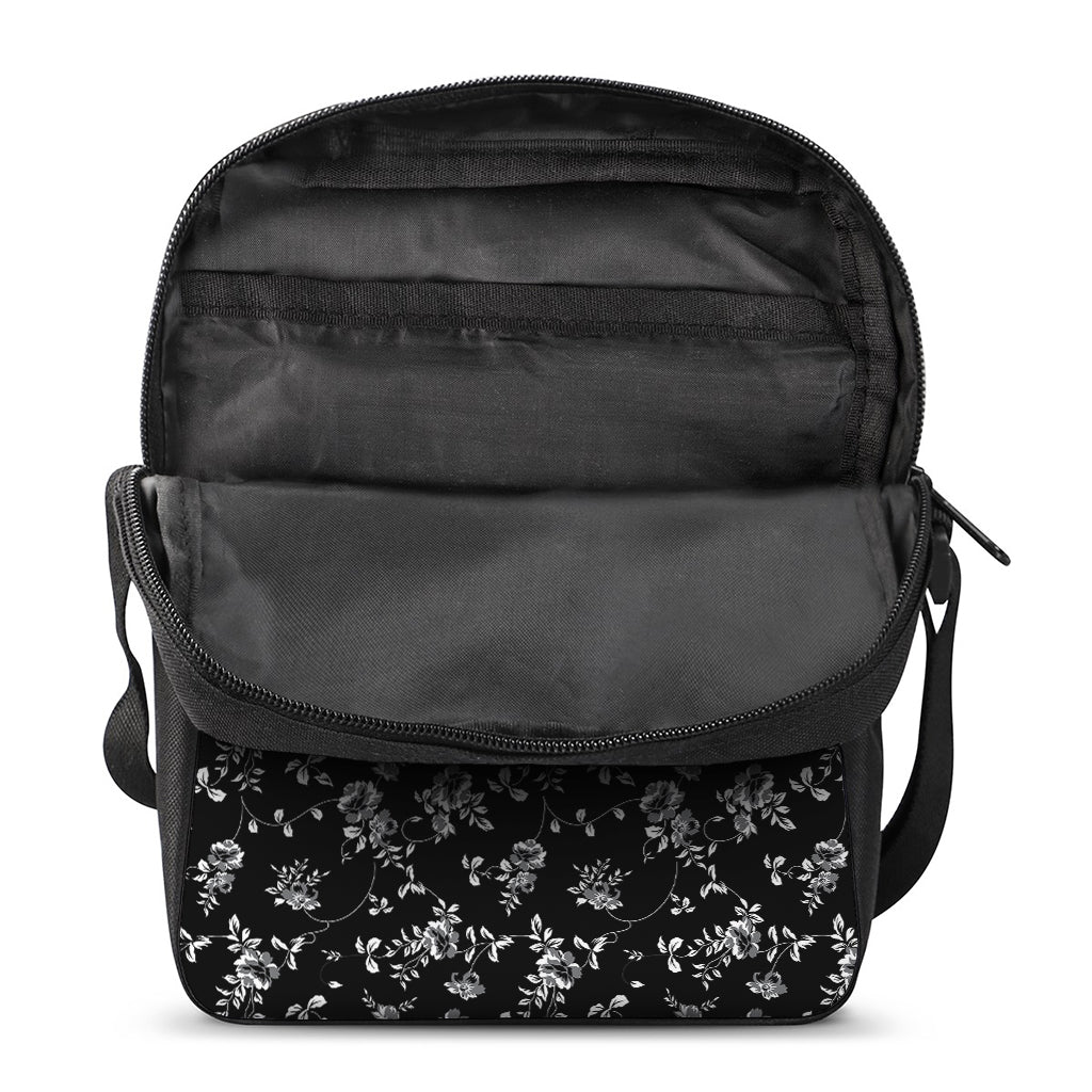 Black And White Flower Print Rectangular Crossbody Bag