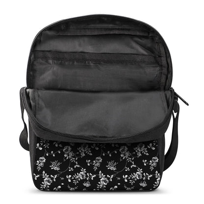 Black And White Flower Print Rectangular Crossbody Bag