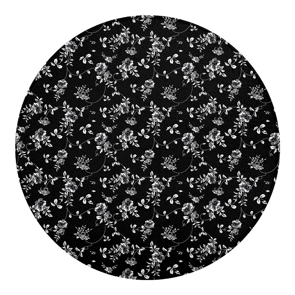 Black And White Flower Print Round Blanket