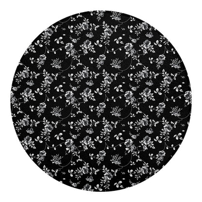 Black And White Flower Print Round Blanket