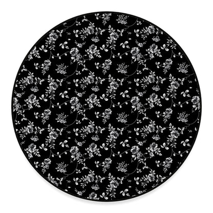 Black And White Flower Print Round Floor Mat