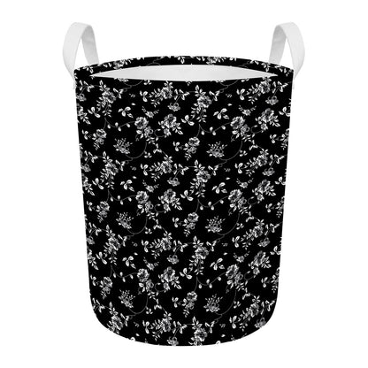Black And White Flower Print Round Laundry Basket