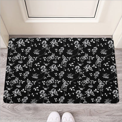 Black And White Flower Print Rubber Doormat
