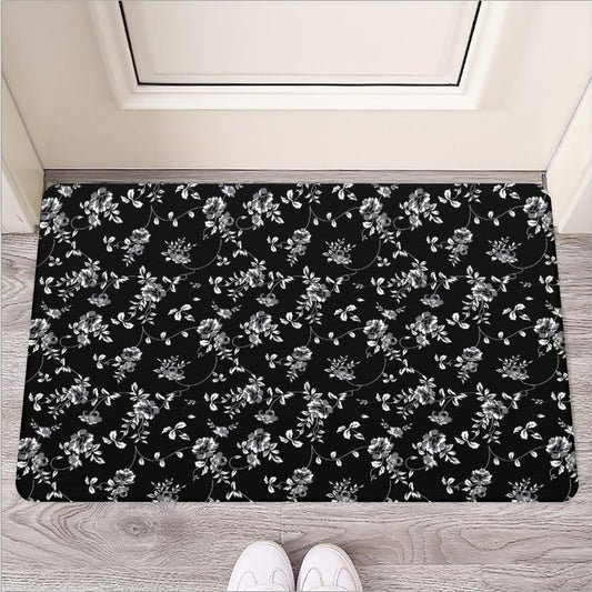Black And White Flower Print Rubber Doormat