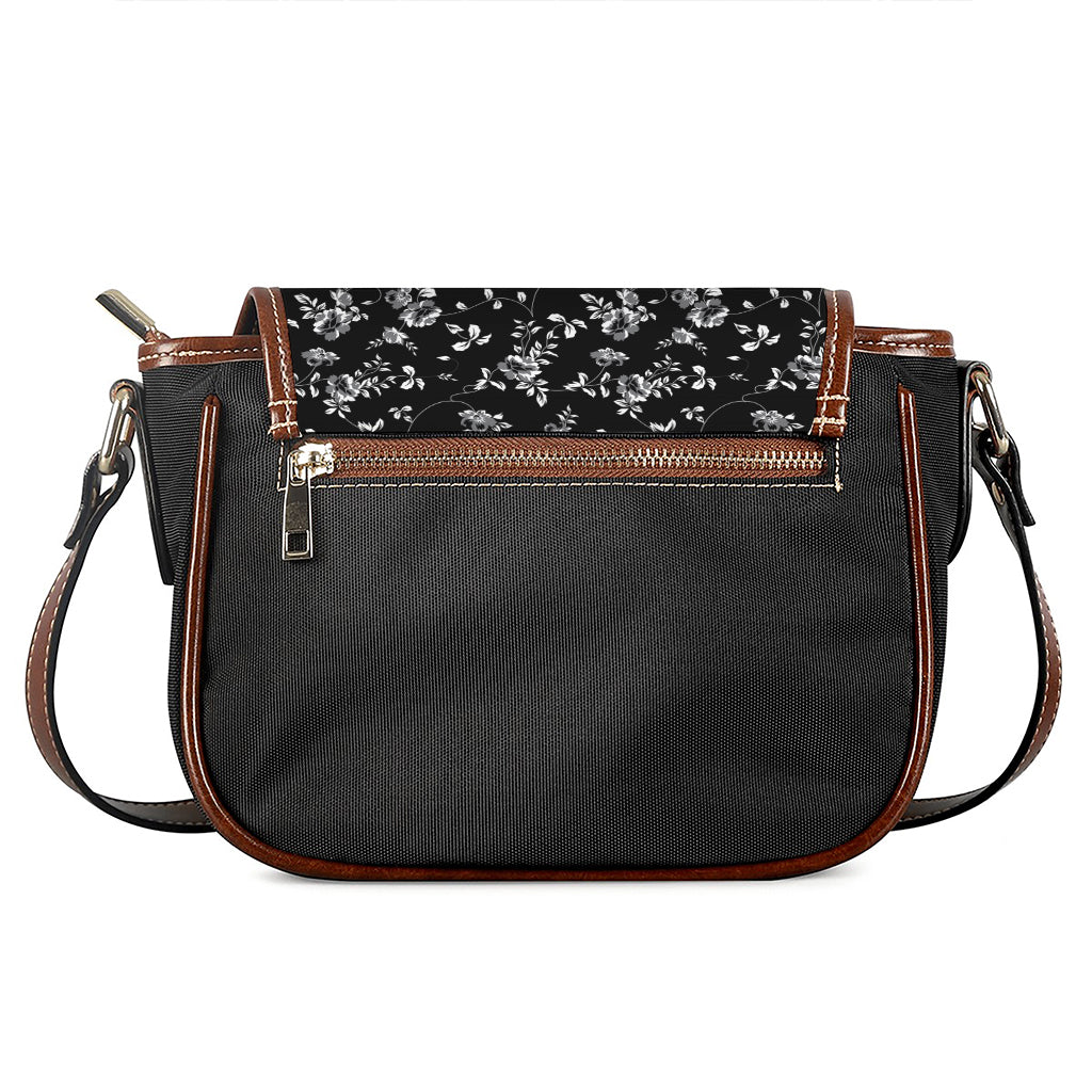 Black And White Flower Print Saddle Bag