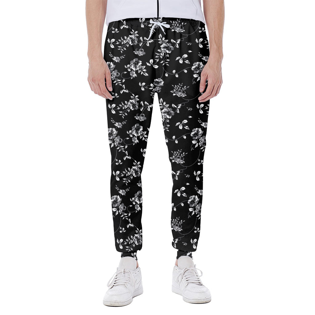 Black And White Flower Print Scuba Joggers
