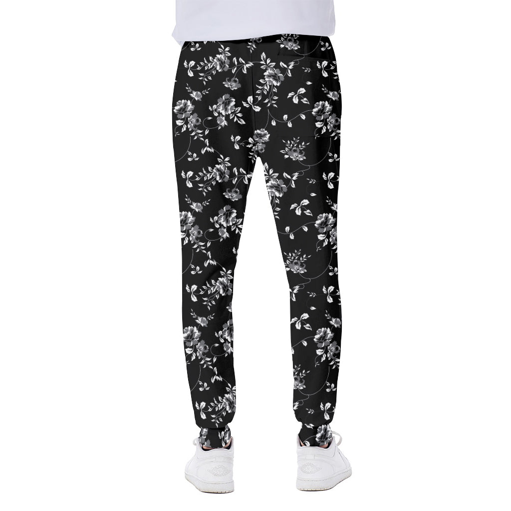 Black And White Flower Print Scuba Joggers