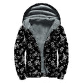 Black And White Flower Print Sherpa Lined Zip Up Hoodie