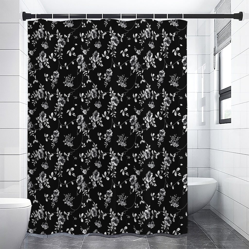 Black And White Flower Print Shower Curtain